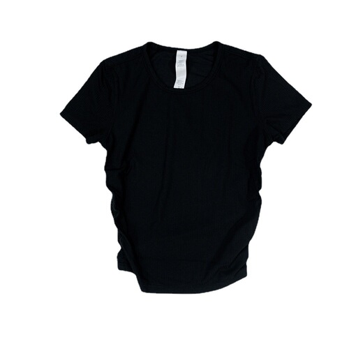Waisted short-sleeved slim-fitting ribbed T-shirt high-waisted short quick-drying yoga wear outdoor sports summer round neck