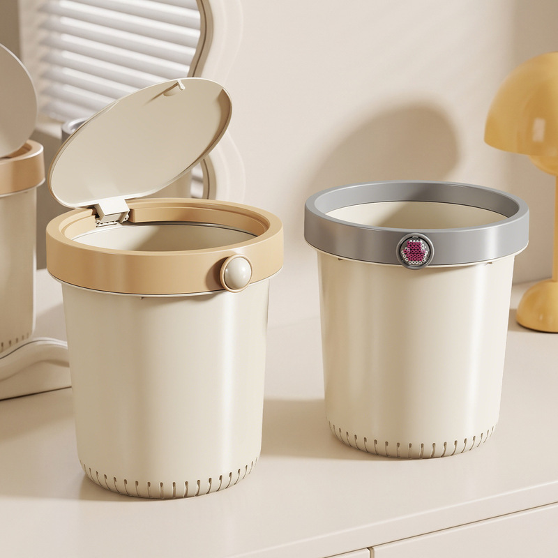 Press-Type Trash Can for Home Use, Large Capacity, Suitable for Living Room, Kitchen, Bathroom, Flip-Top, Thickened Waste Paper Bin, Lidless, Press-Ring Style