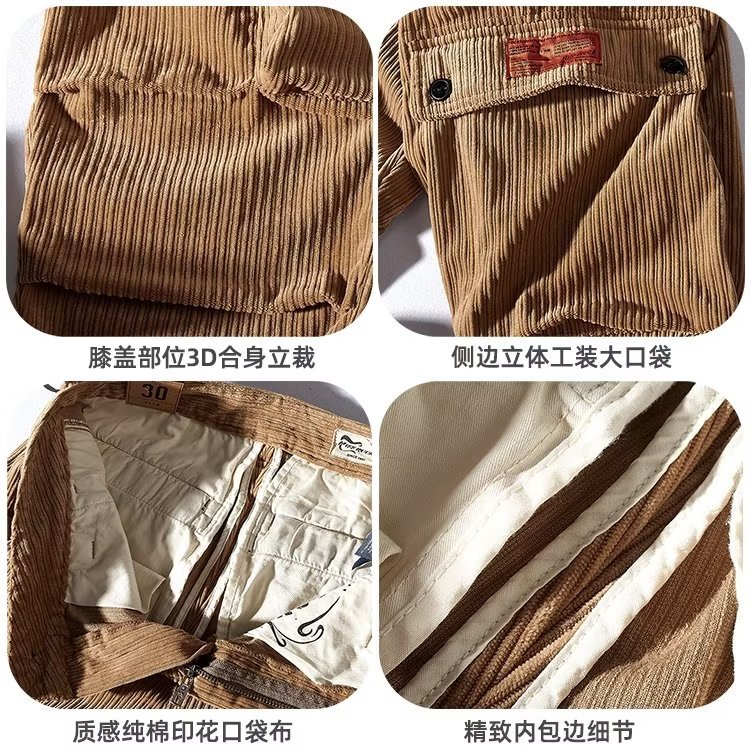 Nuevo mono de Bolsillo grande retro para hombres pantalones casuales de moda sueltos de todo el partido de pana de moda Pantalones americanos atados al tobillo