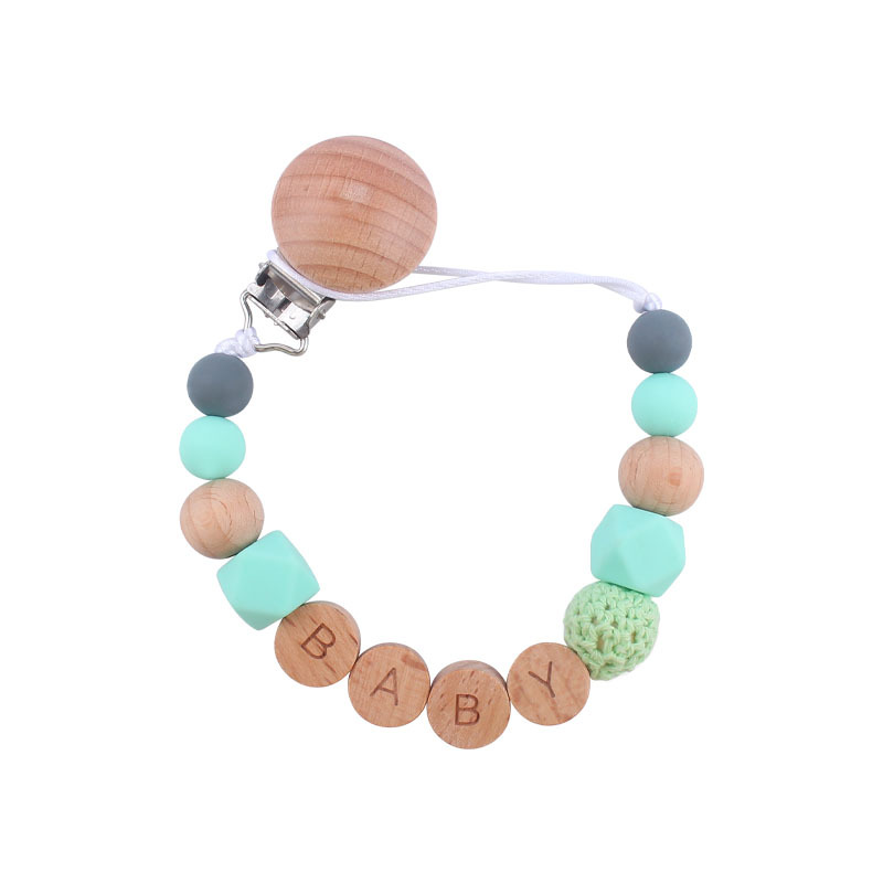 Nuevos suministros para bebés Clip de haya cadena anti-caída calmante bebé cuentas de silicona DIY nombre pezón cadena anti-caída
