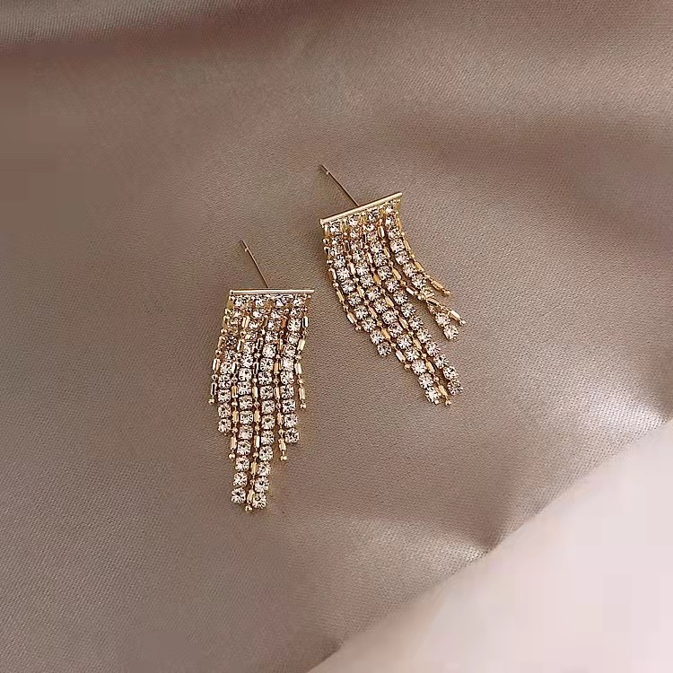 35g Weight Rhinestones Inlay Material Drop Earrings Classification 1 Pair Sweet Geometric Solid Color Tassel Plating Inlay Alloy Rhinestones Drop Earrings