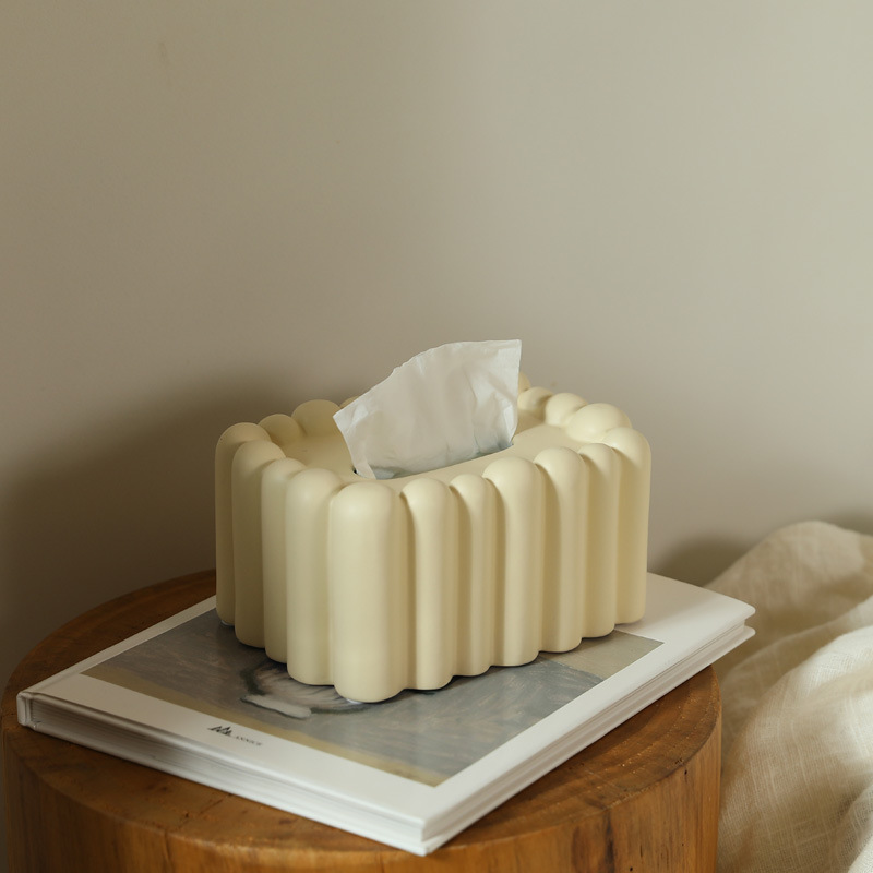 Ins cremoso viento cerámica caja de pañuelos decoración hogar sala de estar caja de dibujo simple escritorio decoración suave al por mayor