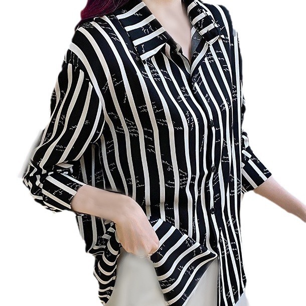 Nueva camisa a rayas suelta casual adelgazante elegante versátil cómodo moda camisa de las mujeres carta personalizada a rayas
