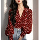 Red Wave Dot Long-sleeved Shirt Women's 2025 Spring and Autumn New French Retro Hong Kong Style Elegant Age-reducing Top