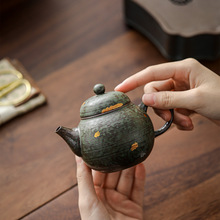 空寂斋青铜绿岩泥手作茶壶功夫茶具复古粗陶茶壶中式禅意泡茶单壶