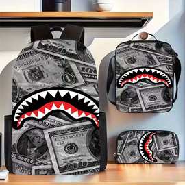 迷彩鲨鱼学生书包大容量轻便双肩包2025新款