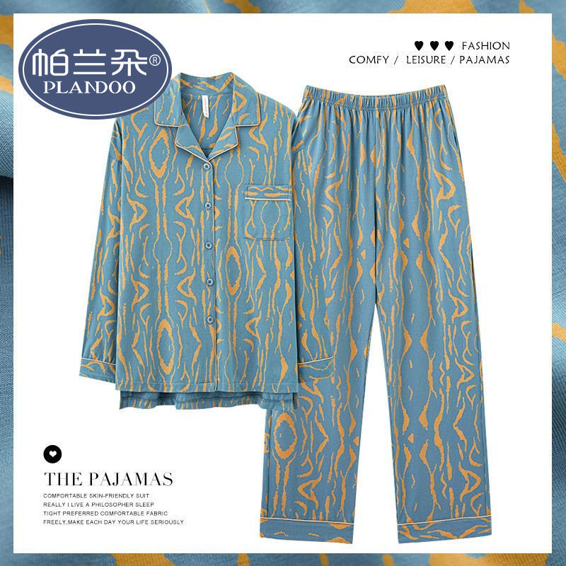 Pijama de algodón femenino primavera y otoño mangas largas dulces y sueltas grande otoño y invierno conjunto de ropa para el hogar