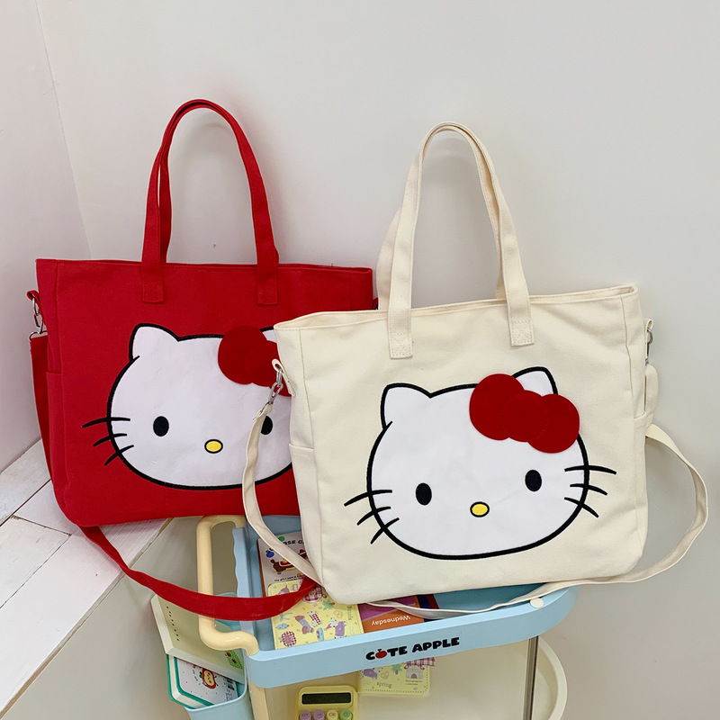 Hello Kitty Shoulder Bag 2026 New Large-Capacity Shopping Bag Cloth Bag Japanese Fashion Versatile Kitty Crossbody Bag
