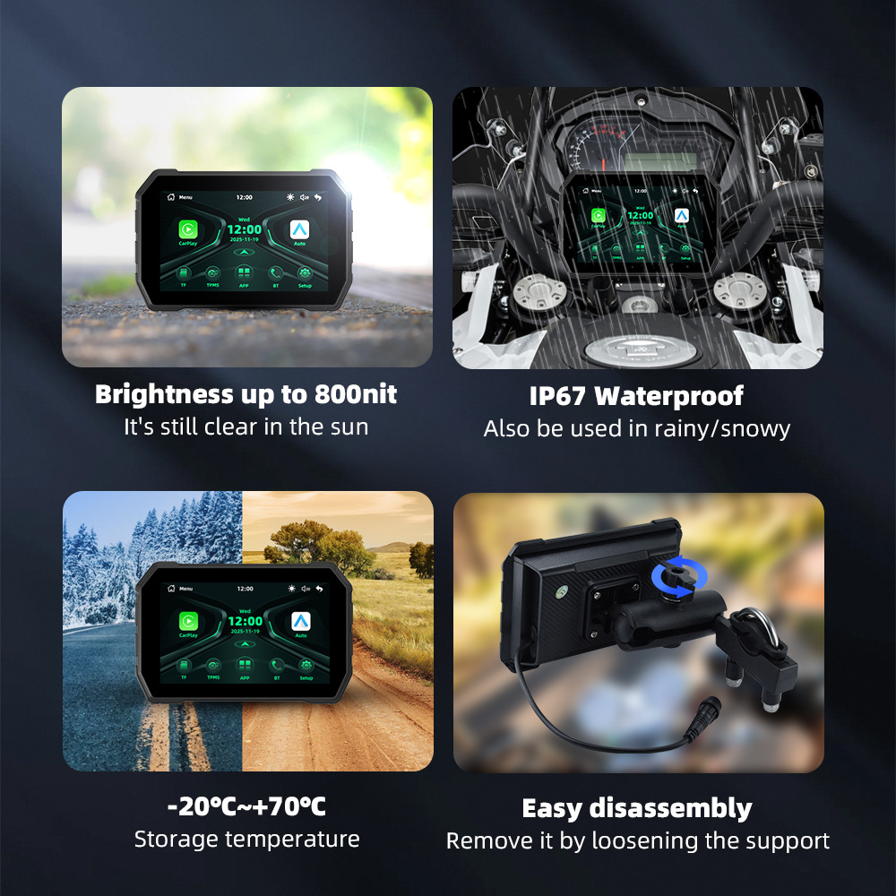 5inch Motorcycle Carplay Portable Cycling Navigation Screen Mobile Phone Carplay/Android Auto Interconnection