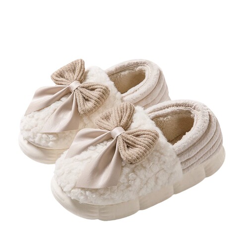 Women's heeled cotton slippers  new winter indoor home warm plush plush postpartum cotton shoes women's winter