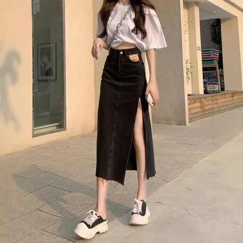 Skirt Women's Summer 2024 New Style Small Elegant High Waist Slimming plus size Skirt Split Long Skirt Denim Skirt
