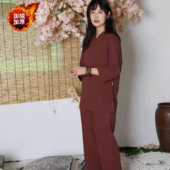 棉麻瑜伽服居士服太極服修禪打坐茶道服休閒民族風兩件套一件代發