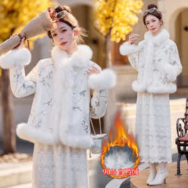 新中式羽绒服女2025新款冬装重工刺绣狐狸毛羽绒服90%白鸭绒