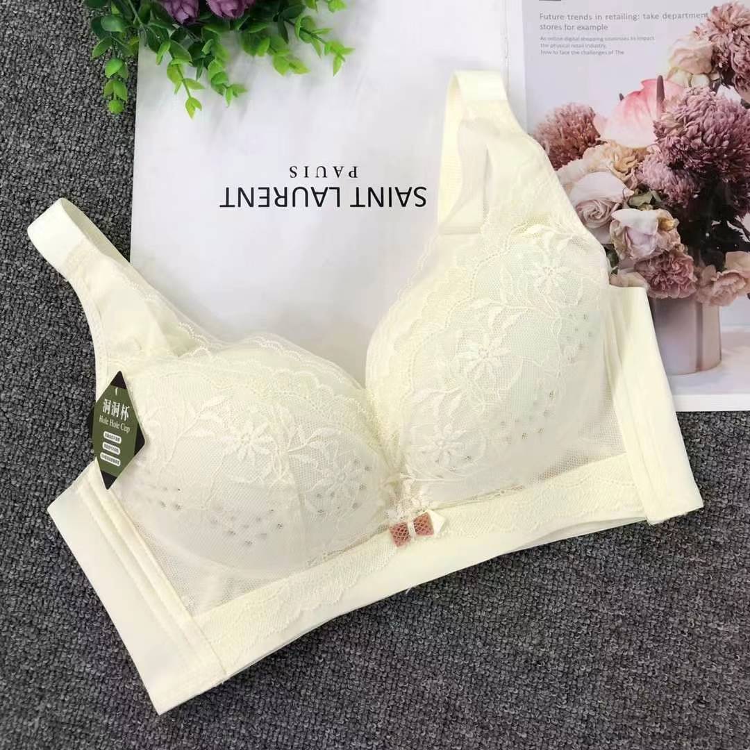Nuevo sujetador de alta calidad de moda de encaje jacquard transpirable y cómodo ajuste lateral de pecho de cuatro botones ropa interior mujer