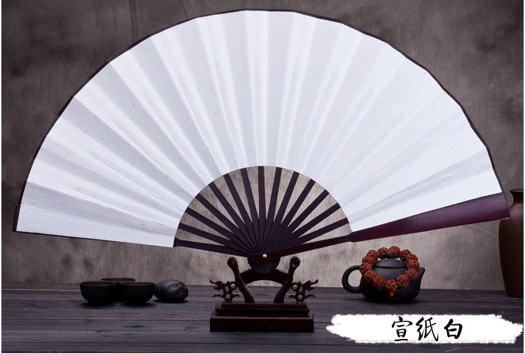 Fabricante de publicidad personalizado arte de regalo ventilador plegable ventilador personalizado seda papel de arroz en blanco gran ventilador de hueso de bambú