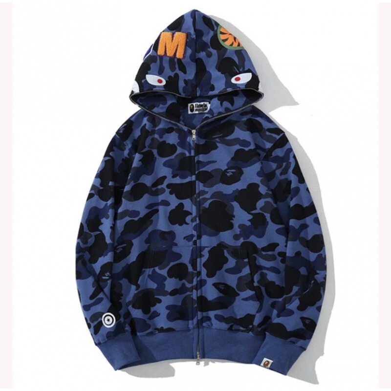 2025 [健康布] 3D デジタル印刷 Bape ブランド シャークヘッド スウェットシャツ メンズ カップル ジッパー カーディガン ベルト付き|undefined