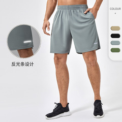 夏のスポーツパンツ男性のゆるい速乾フィットネストレーニングパンツの通気性反射バーランニング五分ズボン41422