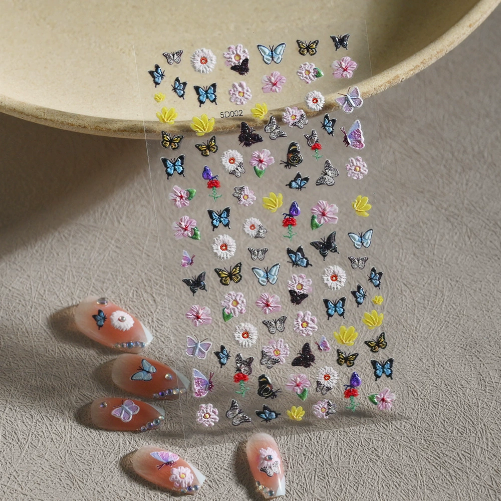 5D тисненая цветочная маникюрная декоративная наклейка сладкая милая цветная маленькая цветка 6*10cm трехмерная рельефная наклейка для ногтей