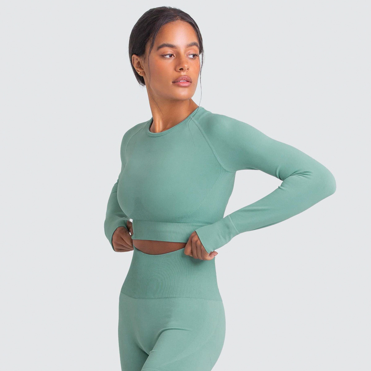 Knitted Solid Color Seamless Yoga 2 Piece Set NSLX36651