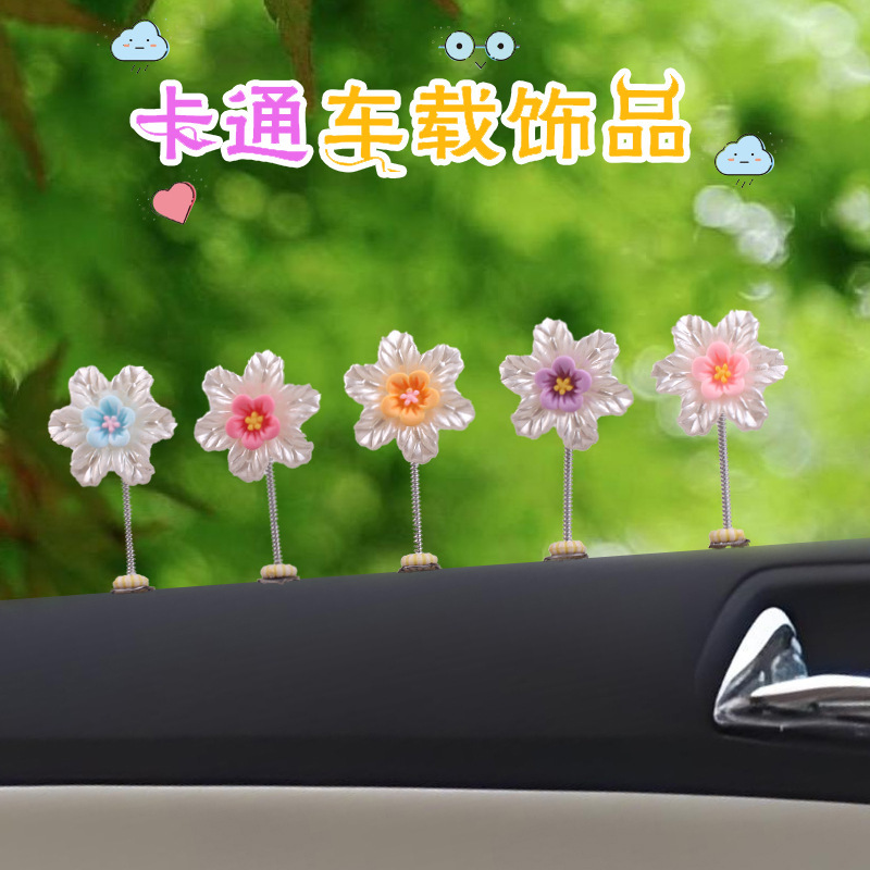 Nuevos productos dibujos animados sacudiendo la cabeza margarita decoración del coche flores frescas decoración del espejo retrovisor de la consola central del coche