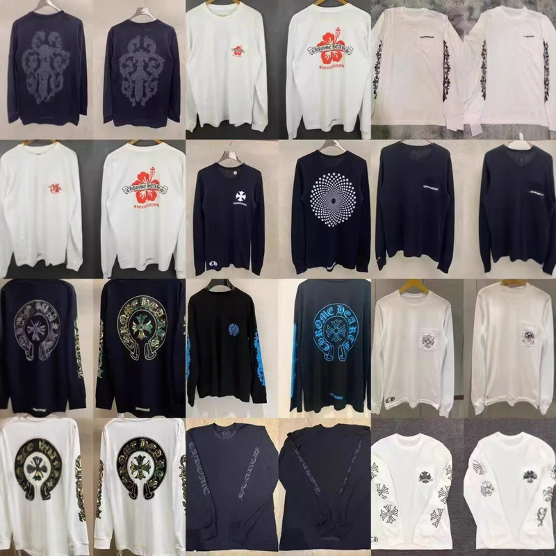 European and American Trendy 2025 New Style Cross-Pattern Long-Sleeve Pocket Crew Neck Pullover Loose T-Shirt Wholesale