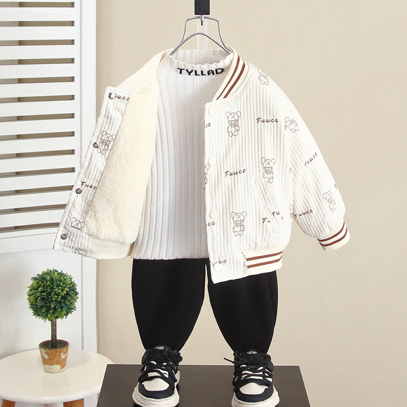 6604 chaqueta de niño uniforme de béisbol para niños otoño e invierno 2025 nuevo bebé más terciopelo engrosamiento ropa acolchada ropa de invierno
