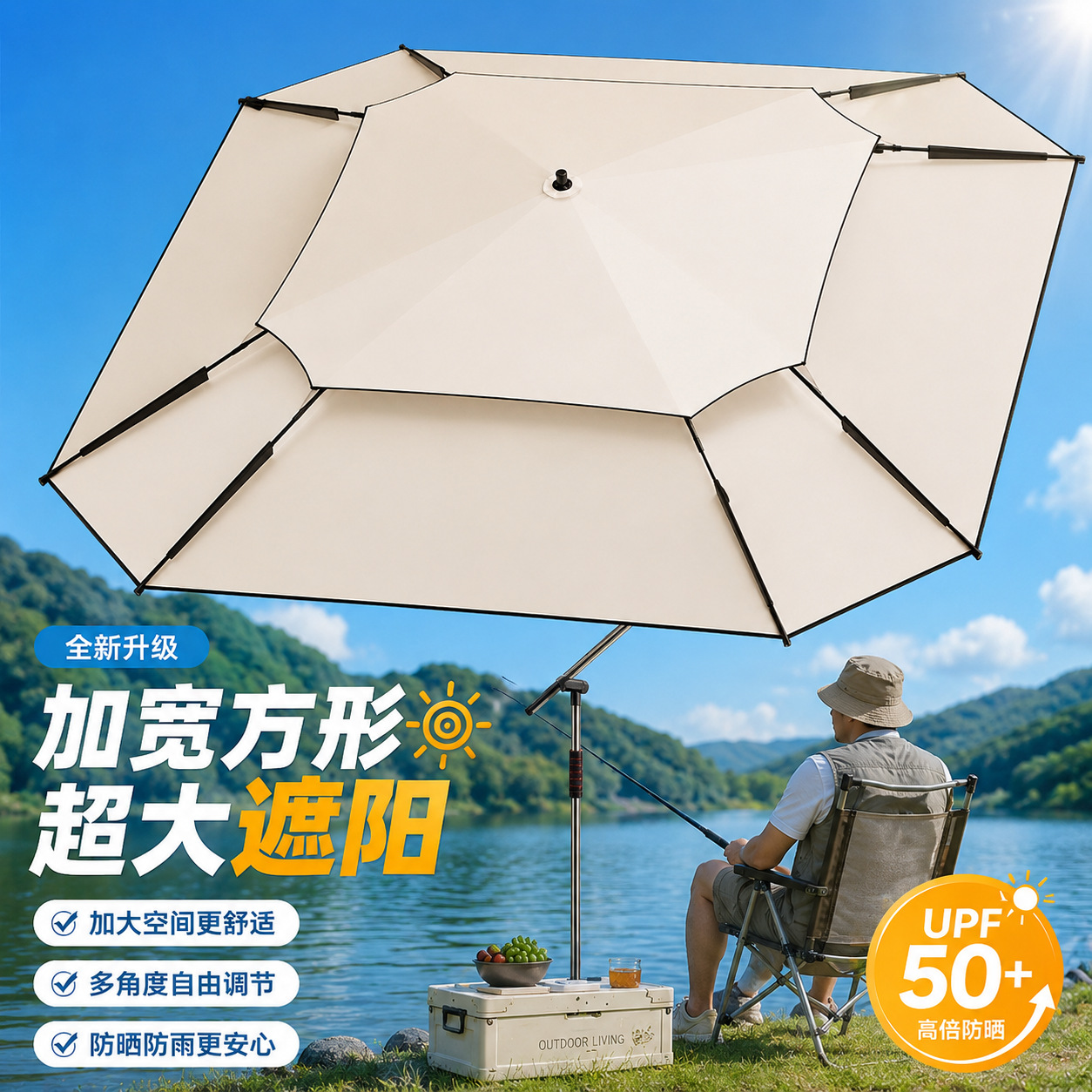 New Fishing Umbrella, Square Fishing Umbrella, Fishing Sun Protection Umbrella, Multi-Functional Outdoor Camping Umbrella, Walking Stick Fishing Umbrella