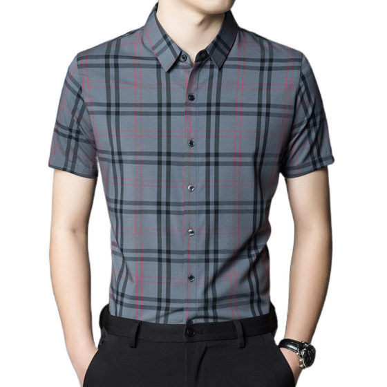 Woodpecker cotton shirt men's short sleeve summer thin casual business men's plaid half sleeve shirt men's mercerized cotton