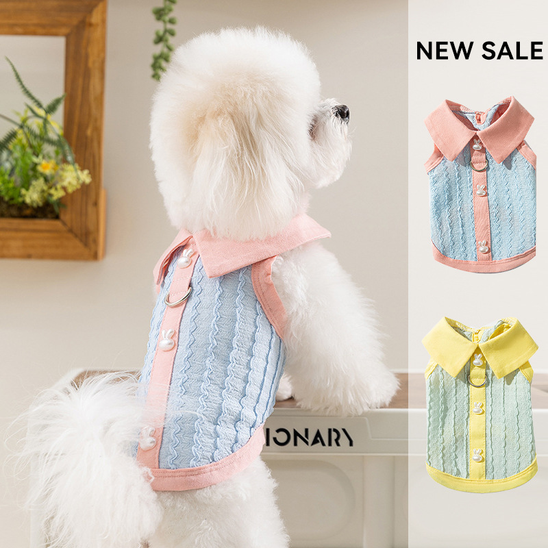 Primavera y verano perros delgados transpirables Jacquard jersey polo collar chaleco de dos patas perros pequeños y medianos ropa de mascotas gatos