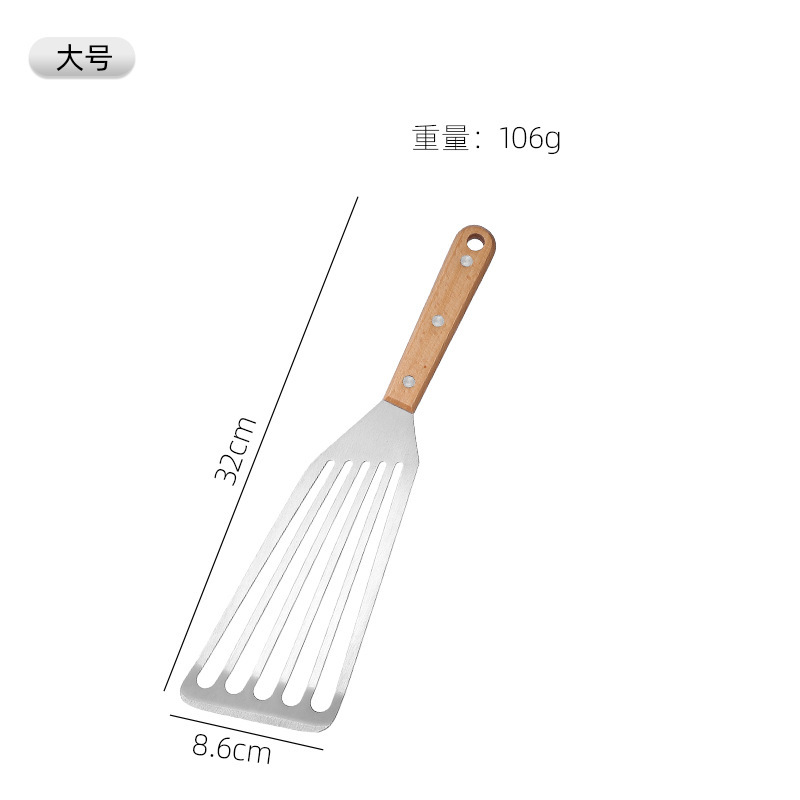 ステンレスのマントーのシャベルのステーキのシャベルの木の柄のシャベルの台所の揚げ物の卵のシャベルの料理の焙煎道具|undefined