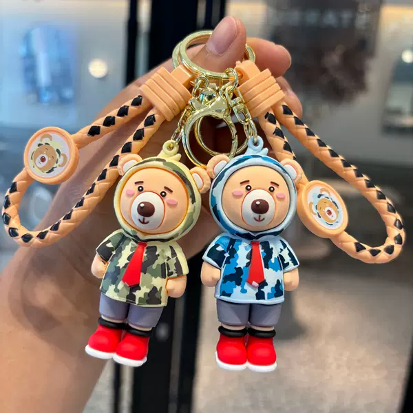 Cross-border collar bear key chain doll pendant cute couple key chain catch baby machine small gift pendant wholesale