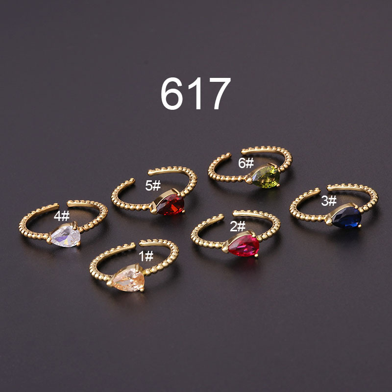 Fashion Water Droplets Copper Plating Inlay Zircon Open Ring 1 Piece
