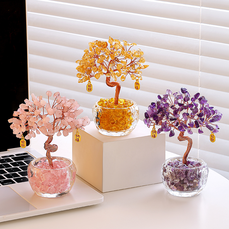 Natural Citrine Fortune Tree Ornaments Amethyst Fortune Tree Crystal Tree Office Desktop Ornaments Crafts