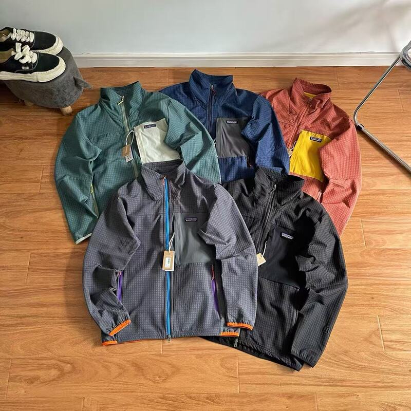 High-Quality Cross-Border Export Pata Outdoor Windproof and Water-Repellent Soft Shell Stand-Up Collar Stitching Contrasting Zipper Jacket