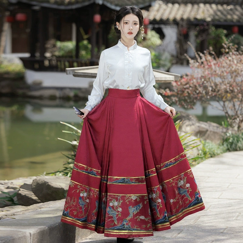 Нансянцзянь Цветочная юбка из парчового полотна в новом китайском стиле, оригинальный ханьфу в стиле династии Мин, повседневная юбка в национальном стиле с животным принтом
