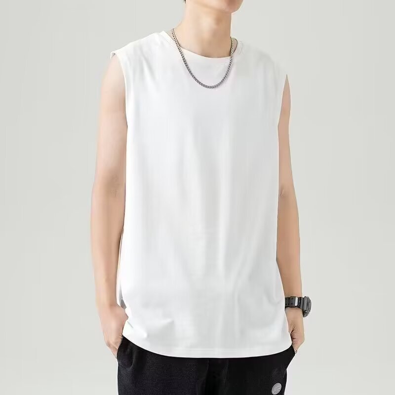 Sleeveless Vest Men's Summer Fashion Brand Cotton Fitness Sports Waistcoat Base Shirt Men's White Short-sleeved T-shirt