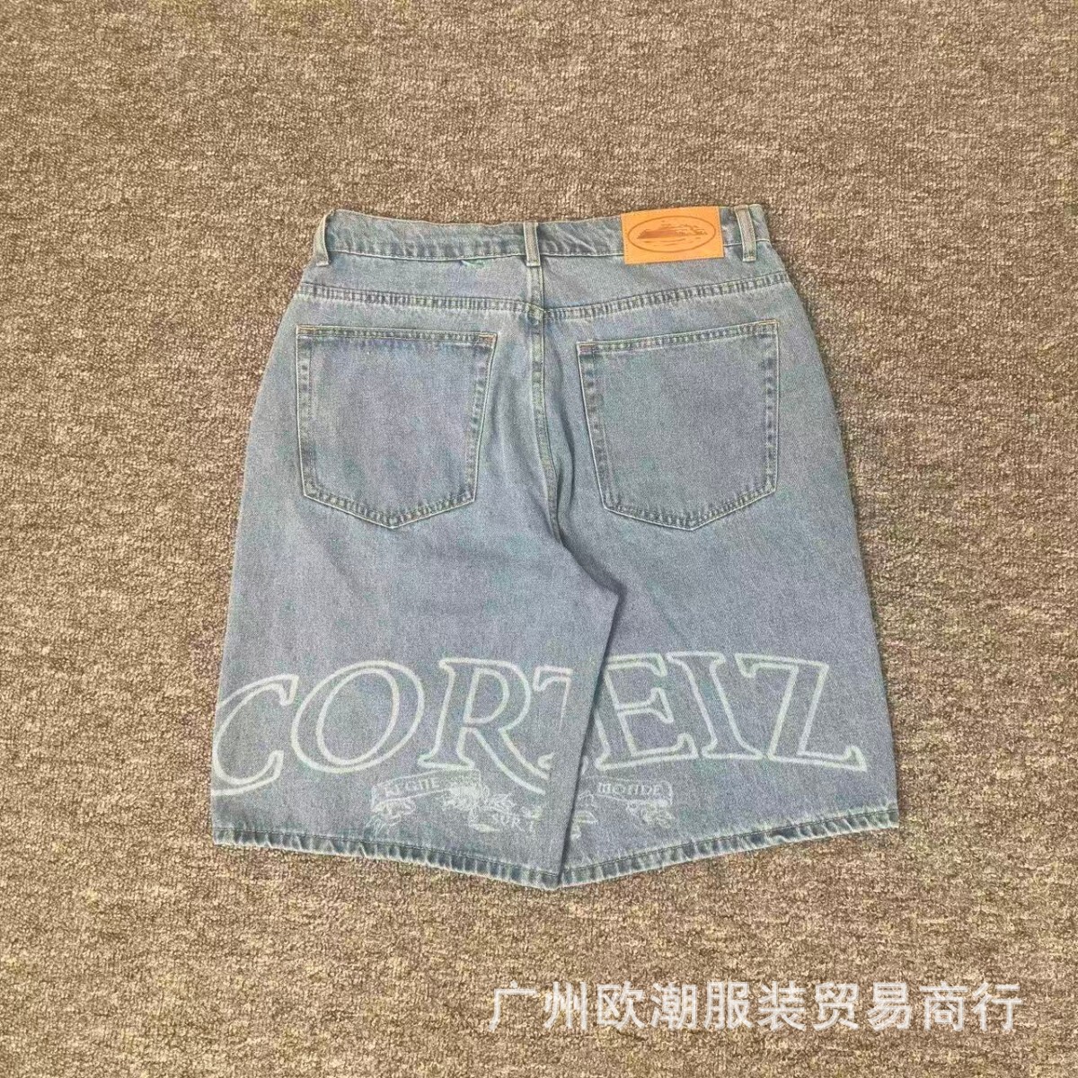 Corteiz Alcatraz Denim Shorts Loose Logo Blue