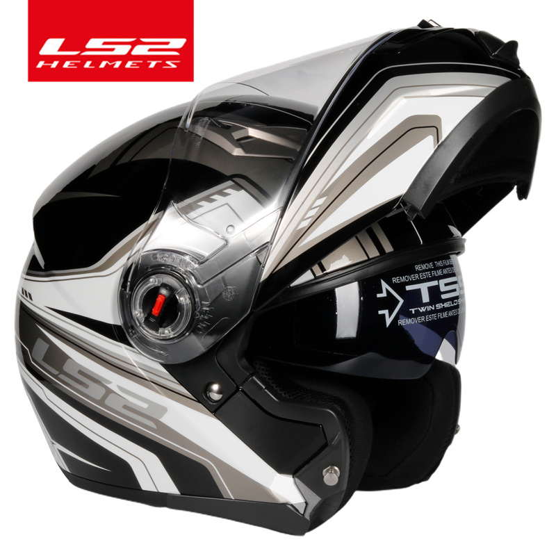 Casco de doble lente LS2 Casco de motocicleta Casco completo antivaho para hombres y mujeres Casco gris Semi Locomotora Four Seasons Universal FF370