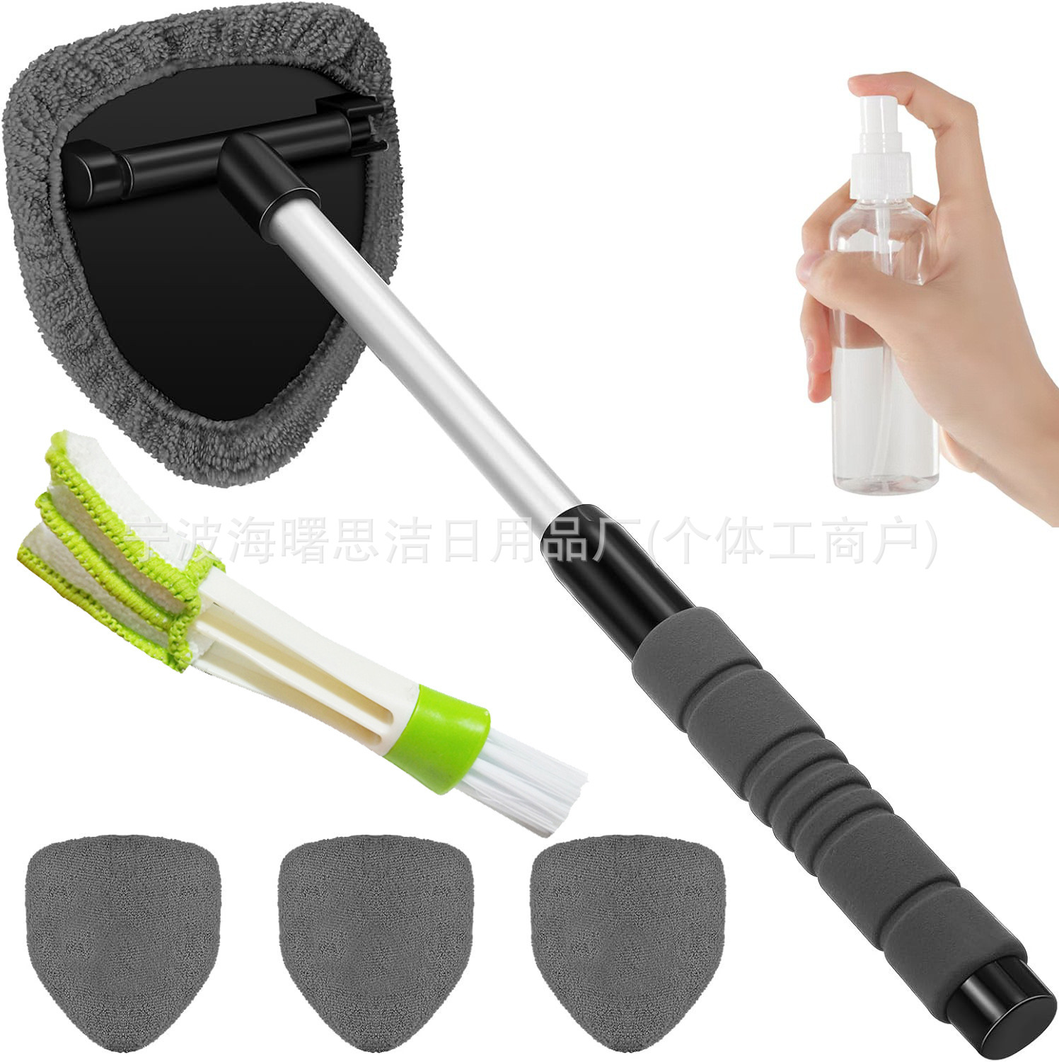 vent cleaning | Qìchē Car cleaning tools - 1-set-b-style-sponge-plastic-parts-4-gray-cloth-covers-1-100ml-bottle-1-detail-brush