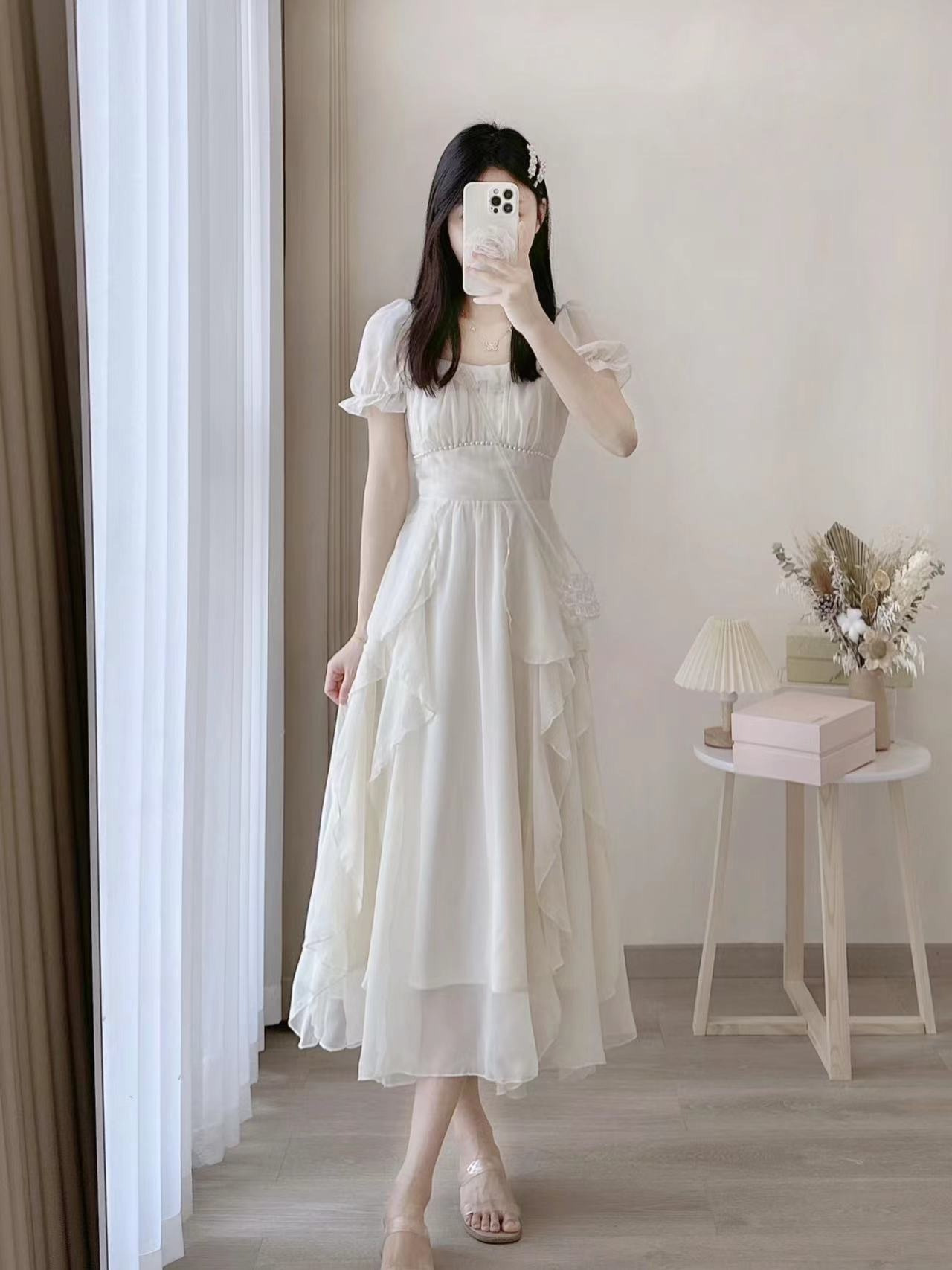 Váy maxi nữ thắt eo chất liệu voan mềm mại, dáng suông dài quá gối — màu hồng