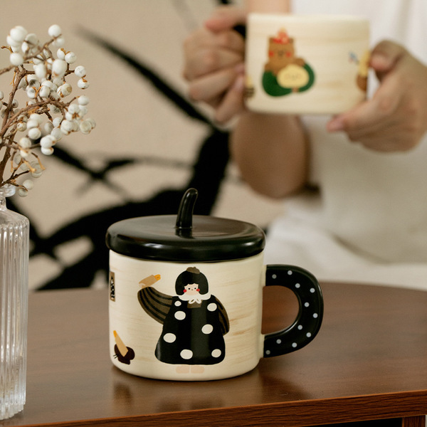 Middle -aged style cute ceramic cup with lid high face value Mark…