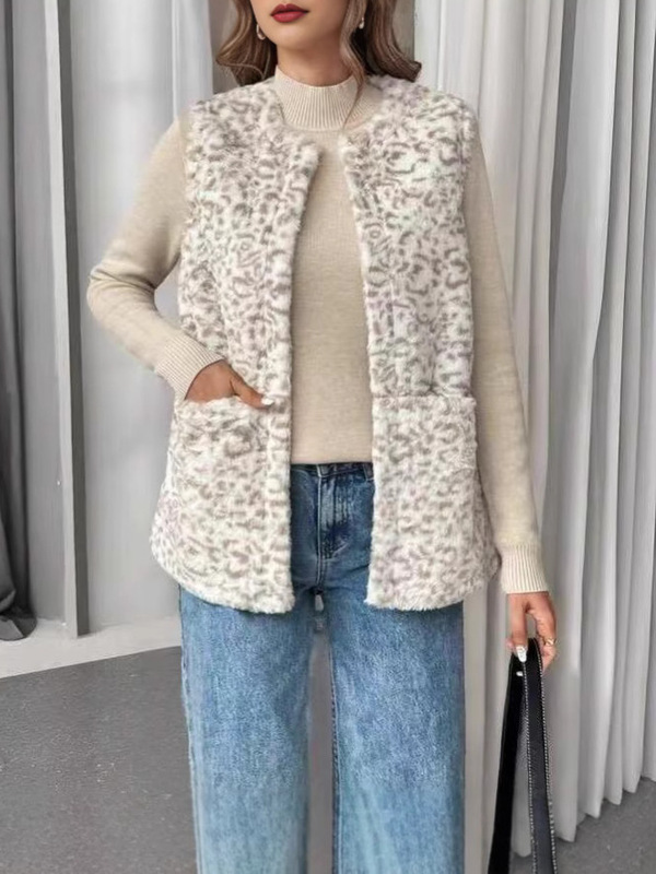 欧美跨境热销爆款印花双面毛绒口袋款女秋冬马甲独立站速卖通外贸|undefined