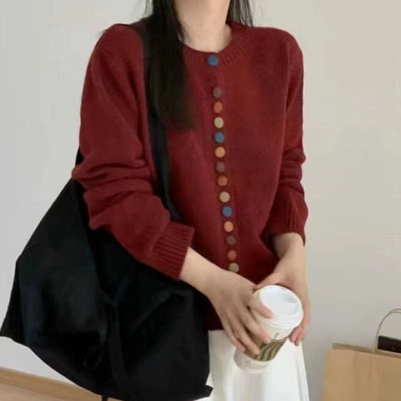 Ankora Red High-End Knitwear Cardigan Long Sleeves 2025 New Spring & Fall Women's Jacket Tops Jacket Women's Clothing