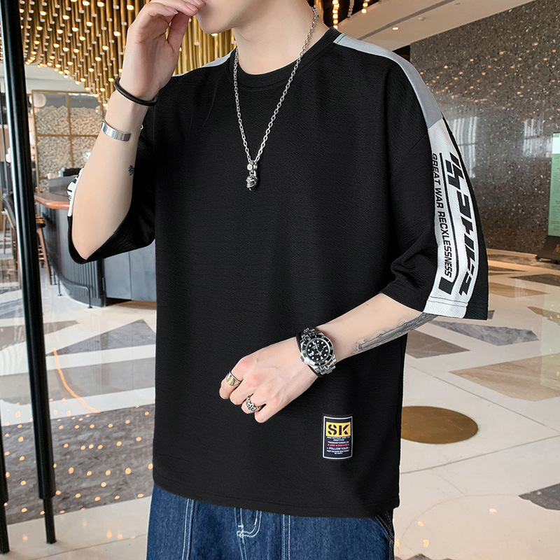 Camiseta de manga corta para hombres de verano de cinco puntos de manga de Hong Kong estilo de deporte transpirable media manga juvenil camiseta suelta universal