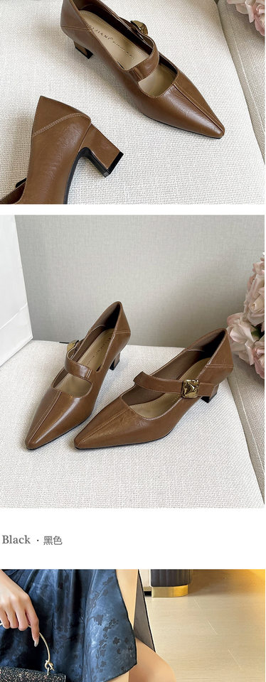Giày cao gót nữ mũi vuông quai chéo thiết kế tối giản, gót thô 3–6 cm có thể gập gót — Màu nâu, Màu trắng ngà, màu đen chi tiết 10