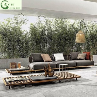 Nordic Outdoor Sofa Combination Rattan Courtyard Hotel Villa Outdoor Leisure Teak Furniture Waterproof Sunscreen
