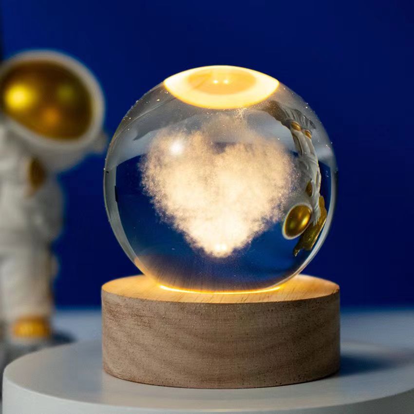 星空宇航员白水晶球发光3d内雕小夜灯桌面摆件七夕情人节礼纪念物 - 14