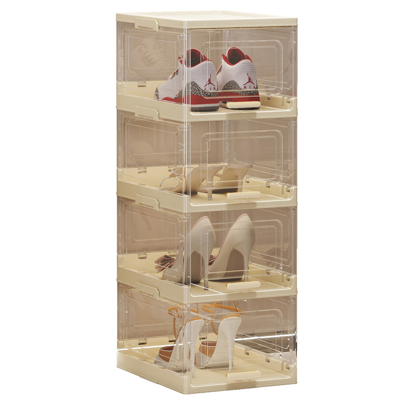 Caja de zapatos plegable de acrílico transparente transfronteriza, caja de almacenamiento de acabado a mano para el hogar, vitrina a prueba de polvo de almacenamiento de calzado deportivo