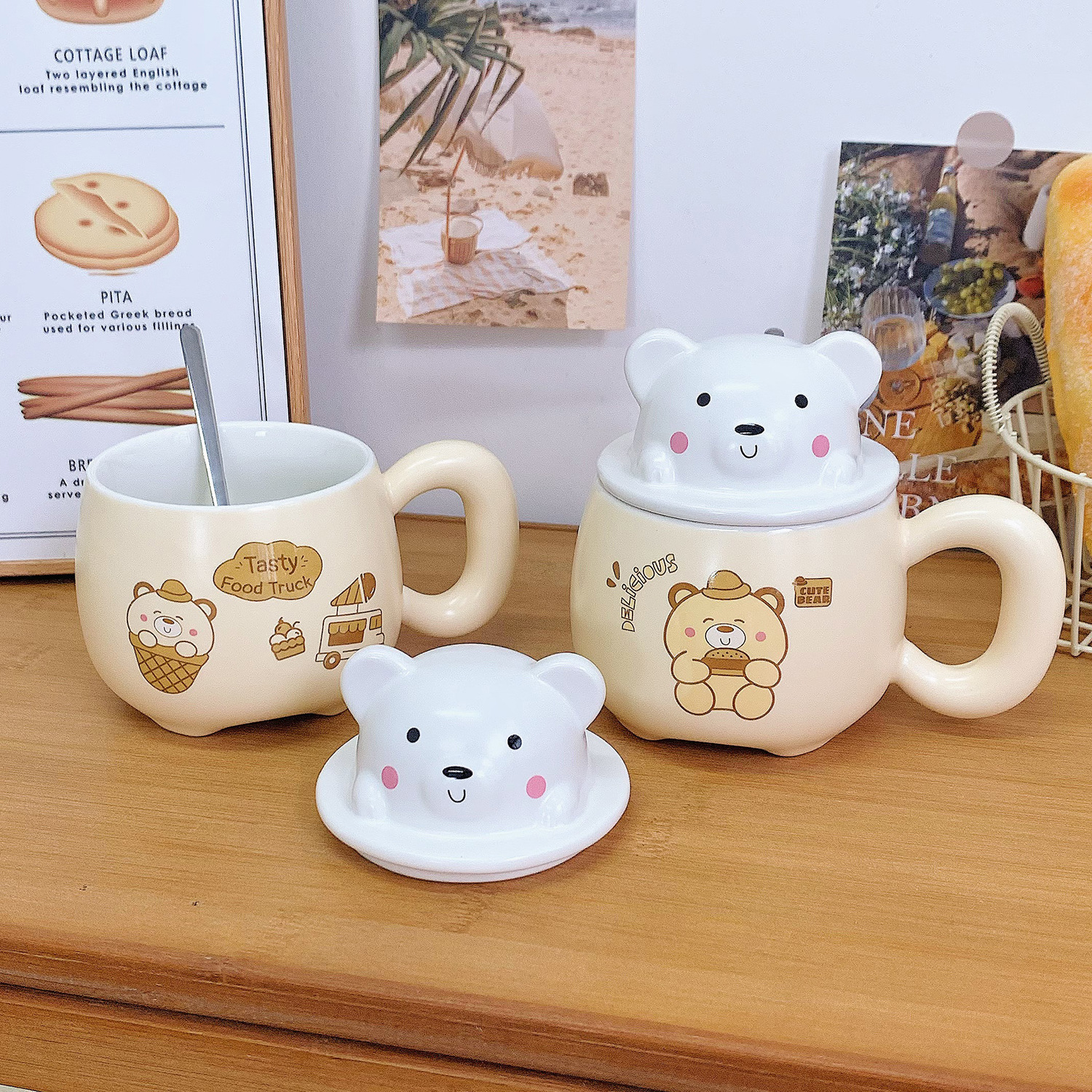 Taza con tapa, cuchara, linda taza de oso, corazón de niña de alto valor, taza de agua potable, regalo de cumpleaños para niñas