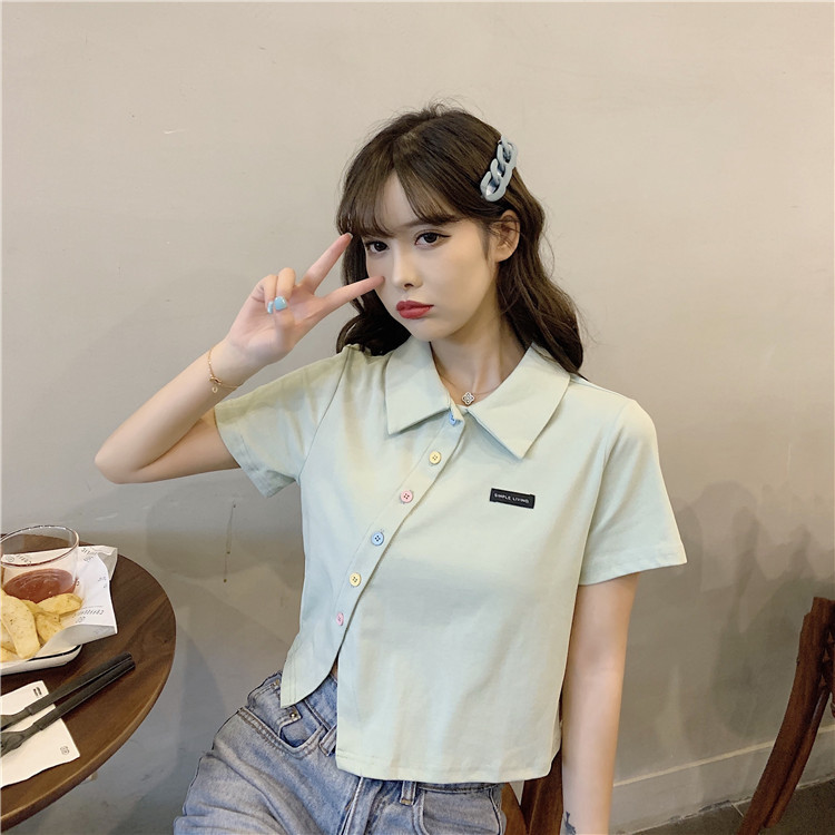 Women's T-shirt Short Sleeve T-Shirts Patchwork Button Simple Style Solid Color display picture 47